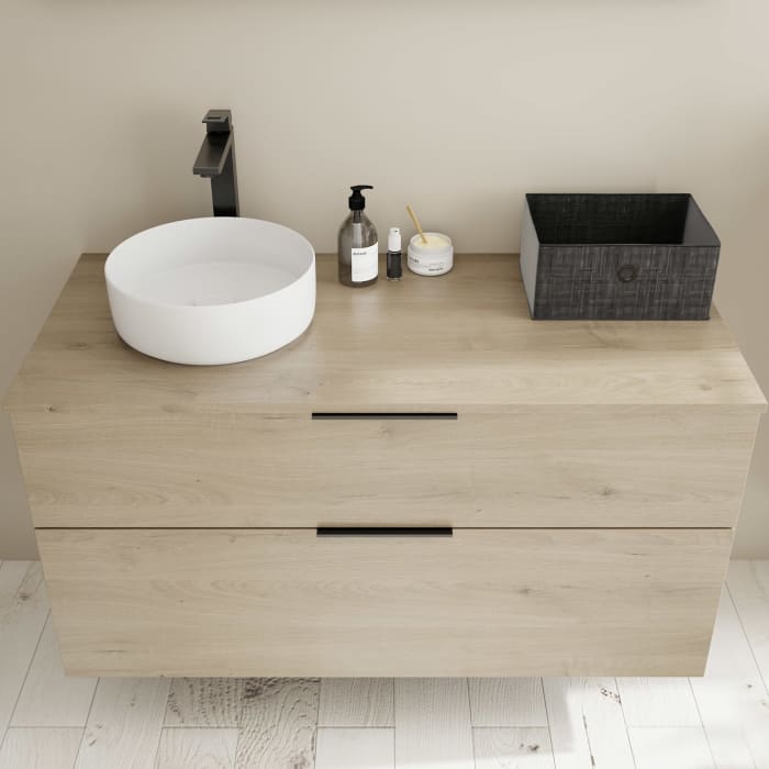 burgbad Eqio Waschtischkombination mit Keramik-Aufsatzwaschtisch 120 cm, links, mit Griff G0200