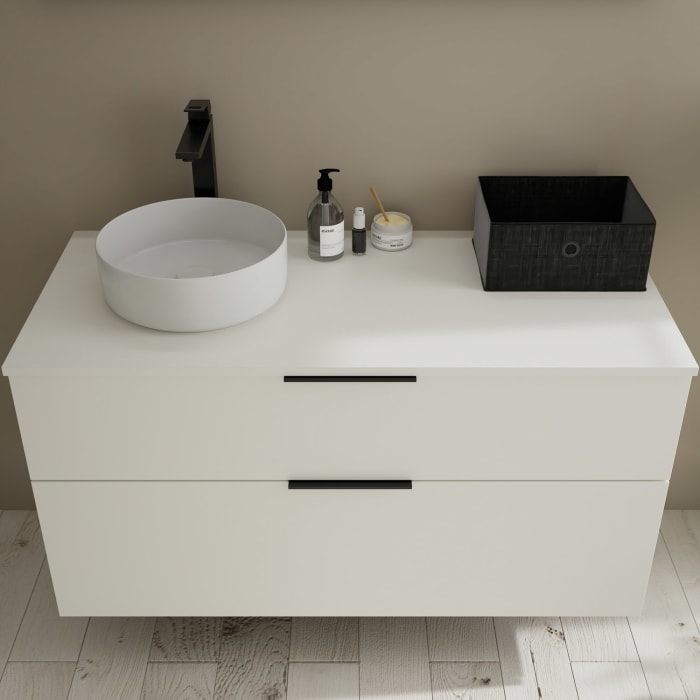 burgbad Eqio Waschtischkombination mit Keramik-Aufsatzwaschtisch 120 cm, links, mit Griff G0200