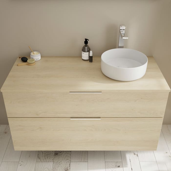 burgbad Eqio Waschtischkombination mit Keramik-Aufsatzwaschtisch 120 cm, rechts, mit Griff G0146