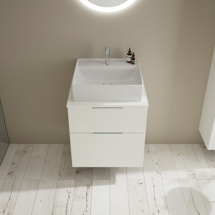 burgbad Eqio Waschtischkombination mit Keramik-Aufsatzwaschtisch 60 cm, mit Griff G0146