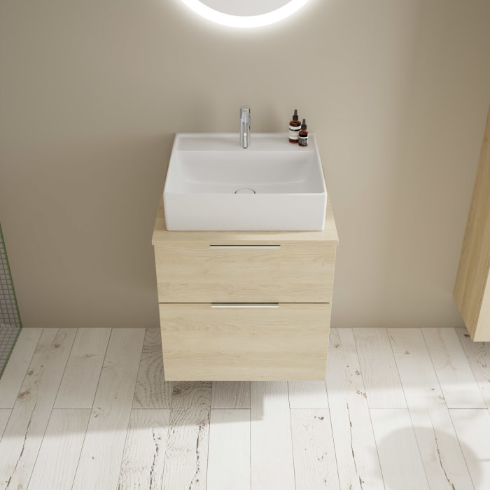 burgbad Eqio Waschtischkombination mit Keramik-Aufsatzwaschtisch 60 cm, mit Griff G0146