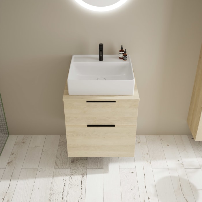 burgbad Eqio Waschtischkombination mit Keramik-Aufsatzwaschtisch 60 cm, mit Griff G0200