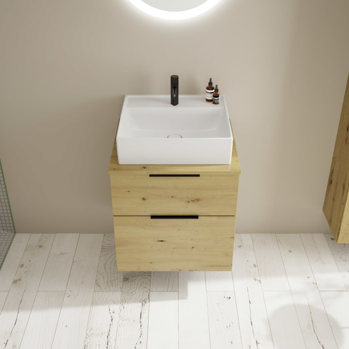 burgbad Eqio Waschtischkombination mit Keramik-Aufsatzwaschtisch 60 cm, mit Griff G0200