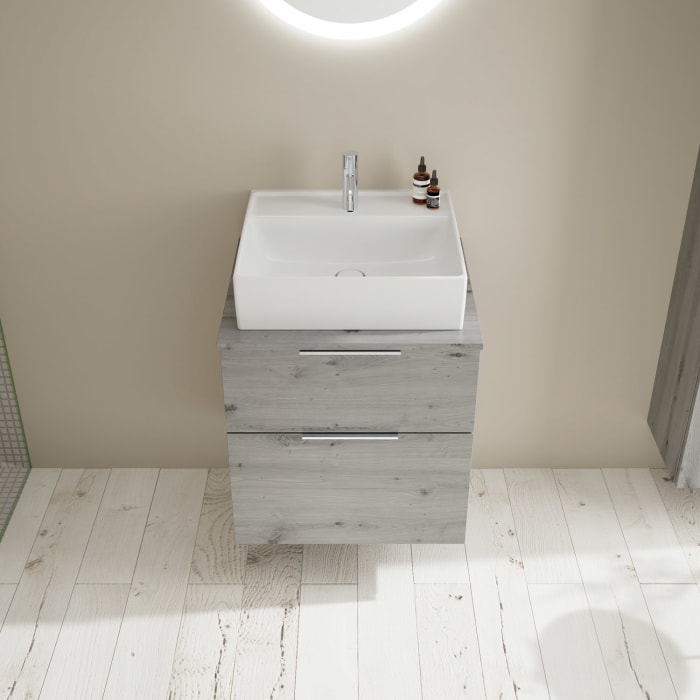 burgbad Eqio Waschtischkombination mit Keramik-Aufsatzwaschtisch 60 cm, mit Griff G0146