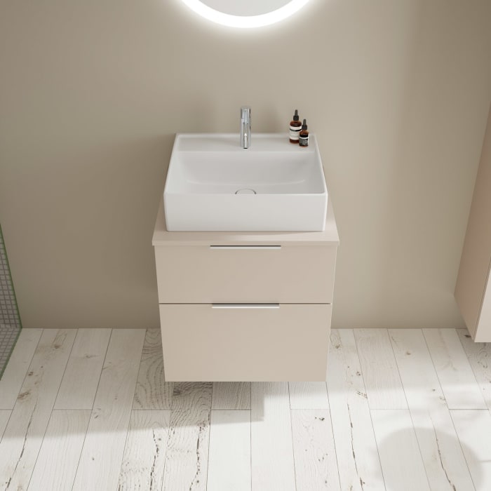 burgbad Eqio Waschtischkombination mit Keramik-Aufsatzwaschtisch 60 cm, mit Griff G0146