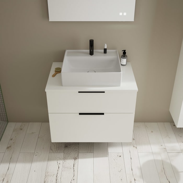 burgbad Eqio Waschtischkombination mit Keramik-Aufsatzwaschtisch 80 cm, mit Griff P0200