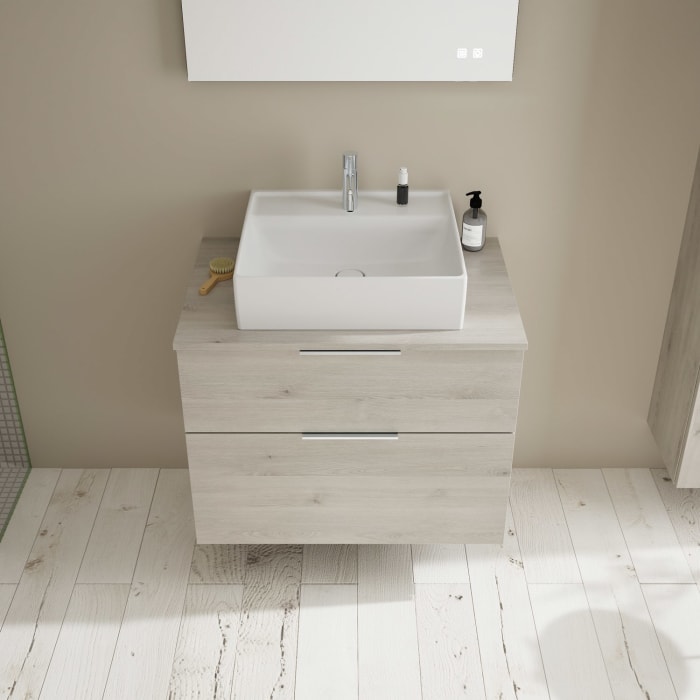 burgbad Eqio Waschtischkombination mit Keramik-Aufsatzwaschtisch 80 cm, mit Griff P0146