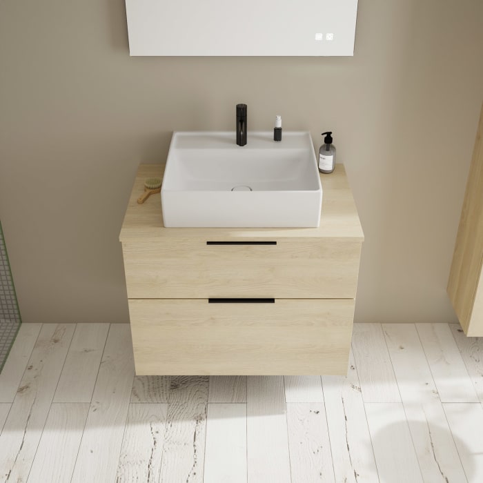 burgbad Eqio Waschtischkombination mit Keramik-Aufsatzwaschtisch 80 cm, mit Griff P0200