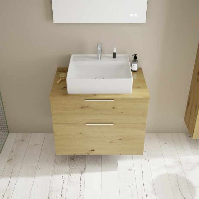 burgbad Eqio Waschtischkombination mit Keramik-Aufsatzwaschtisch 80 cm, mit Griff P0146