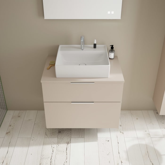 burgbad Eqio Waschtischkombination mit Keramik-Aufsatzwaschtisch 80 cm, mit Griff P0146