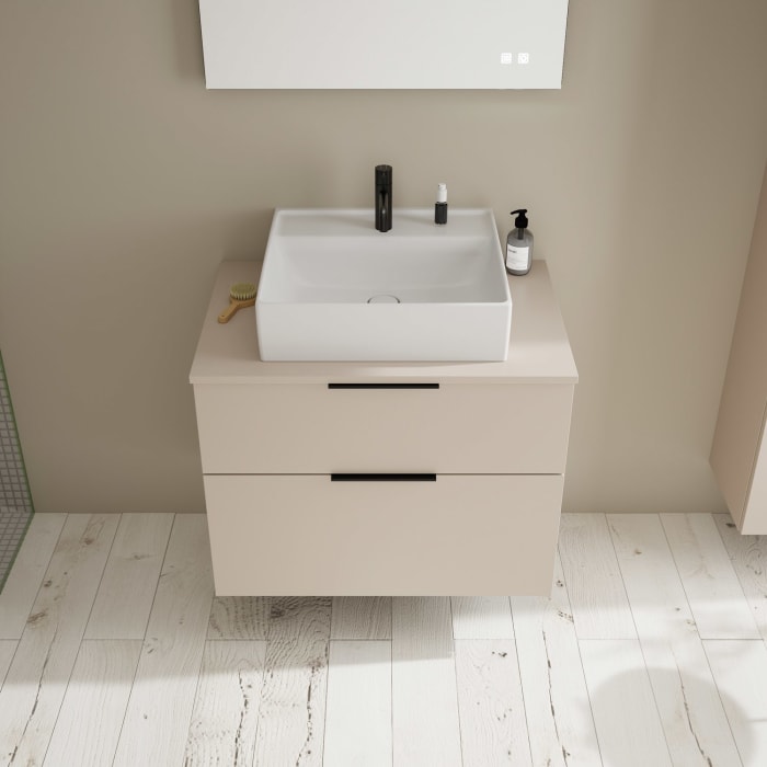 burgbad Eqio Waschtischkombination mit Keramik-Aufsatzwaschtisch 80 cm, mit Griff P0200