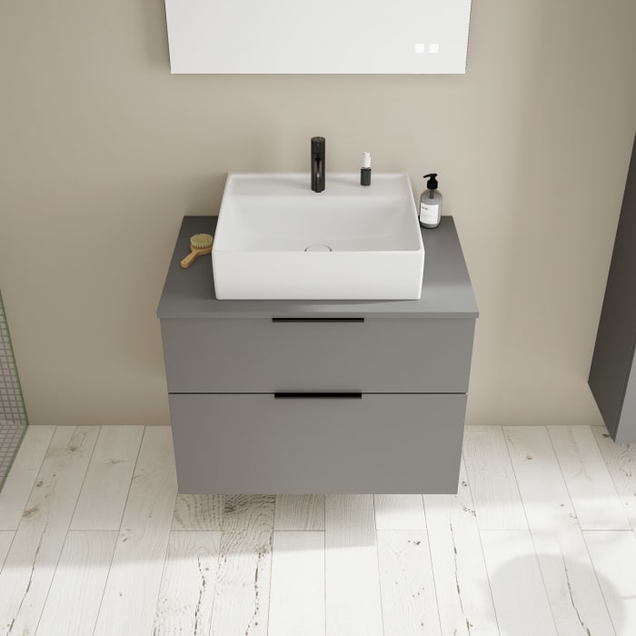 burgbad Eqio Waschtischkombination mit Keramik-Aufsatzwaschtisch 80 cm, mit Griff P0200