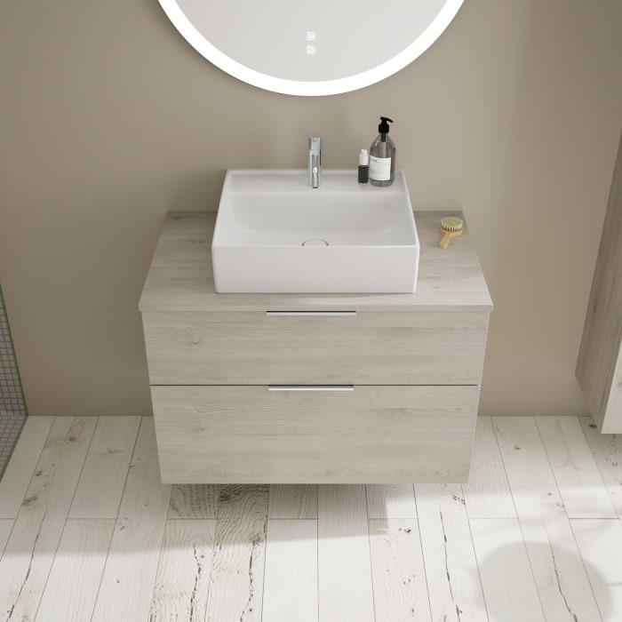 burgbad Eqio Waschtischkombination mit Keramik-Aufsatzwaschtisch 90 cm, mit Griff G0146