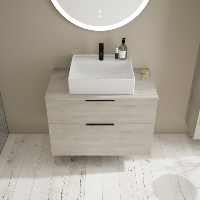 burgbad Eqio Waschtischkombination mit Keramik-Aufsatzwaschtisch 90 cm, mit Griff G0200