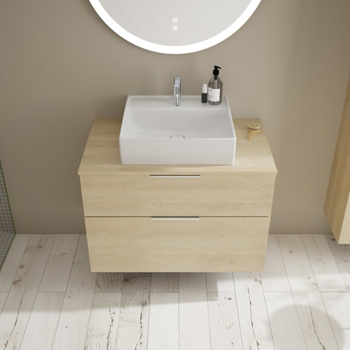 burgbad Eqio Waschtischkombination mit Keramik-Aufsatzwaschtisch 90 cm, mit Griff G0146