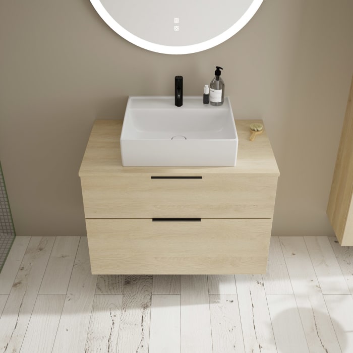 burgbad Eqio Waschtischkombination mit Keramik-Aufsatzwaschtisch 90 cm, mit Griff G0200