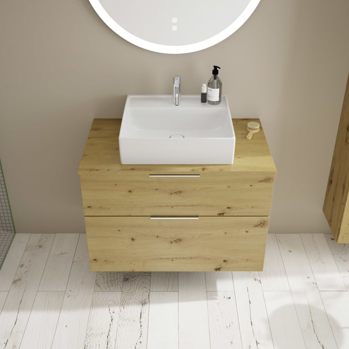 burgbad Eqio Waschtischkombination mit Keramik-Aufsatzwaschtisch 90 cm, mit Griff G0146