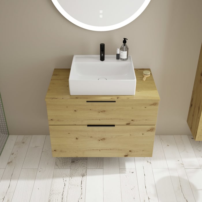 burgbad Eqio Waschtischkombination mit Keramik-Aufsatzwaschtisch 90 cm, mit Griff G0200