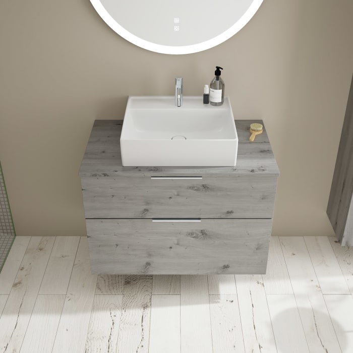 burgbad Eqio Waschtischkombination mit Keramik-Aufsatzwaschtisch 90 cm, mit Griff G0146