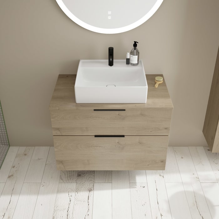 burgbad Eqio Waschtischkombination mit Keramik-Aufsatzwaschtisch 90 cm, mit Griff G0200