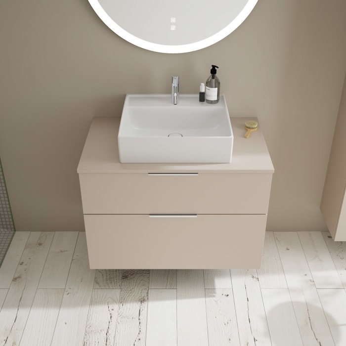 burgbad Eqio Waschtischkombination mit Keramik-Aufsatzwaschtisch 90 cm, mit Griff G0146