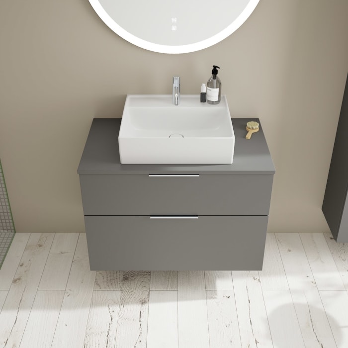 burgbad Eqio Waschtischkombination mit Keramik-Aufsatzwaschtisch 90 cm, mit Griff G0146