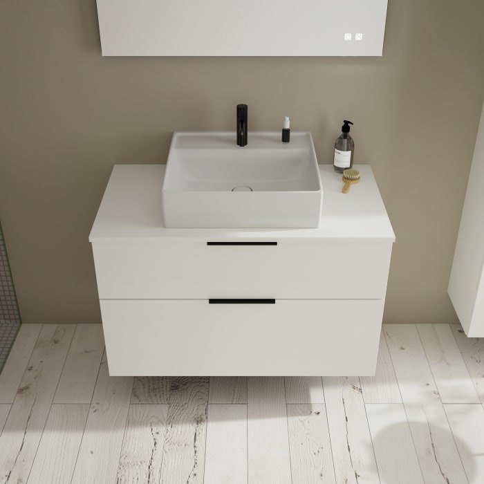 burgbad Eqio Waschtischkombination mit Keramik-Aufsatzwaschtisch 100 cm, mit Griff G0200