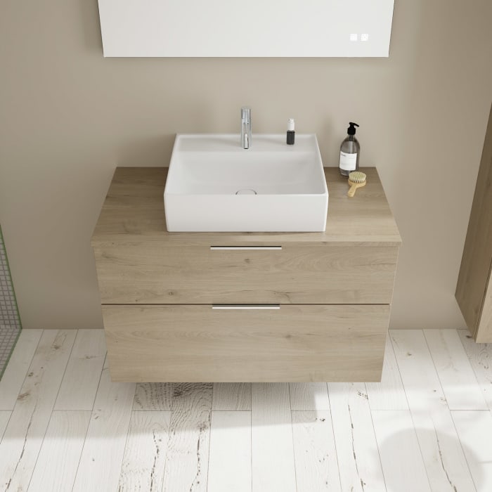 burgbad Eqio Waschtischkombination mit Keramik-Aufsatzwaschtisch 100 cm, mit Griff G0146