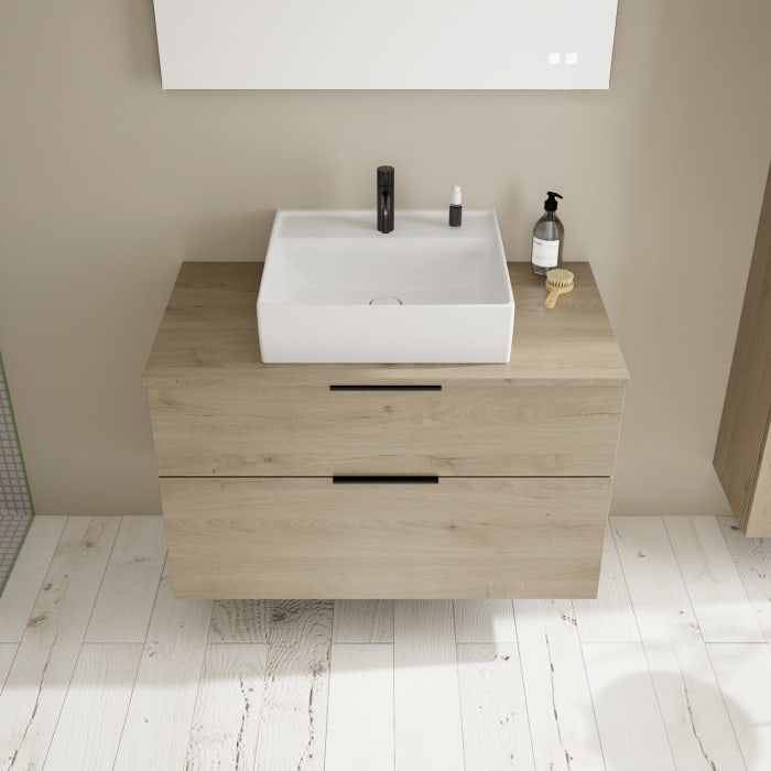 burgbad Eqio Waschtischkombination mit Keramik-Aufsatzwaschtisch 100 cm, mit Griff G0200