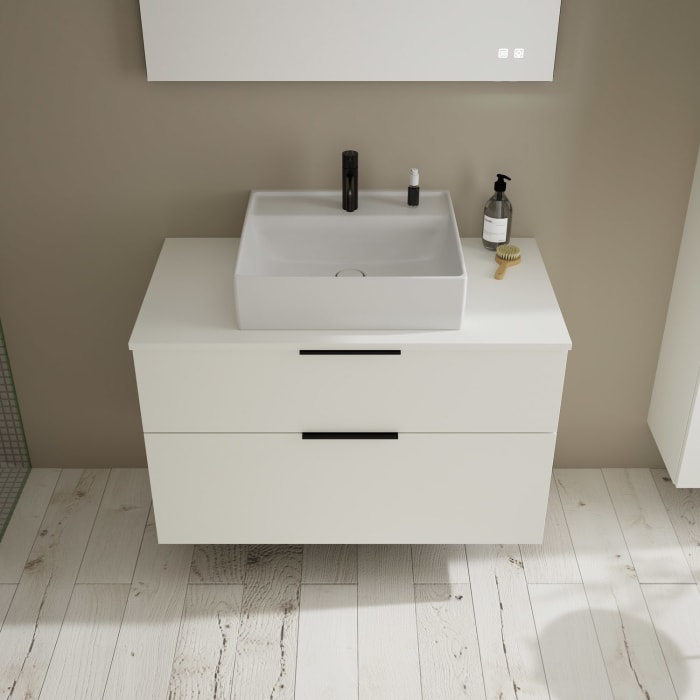 burgbad Eqio Waschtischkombination mit Keramik-Aufsatzwaschtisch 100 cm, mit Griff G0200