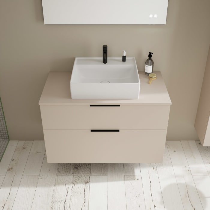 burgbad Eqio Waschtischkombination mit Keramik-Aufsatzwaschtisch 100 cm, mit Griff G0200