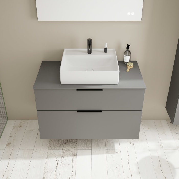 burgbad Eqio Waschtischkombination mit Keramik-Aufsatzwaschtisch 100 cm, mit Griff G0200