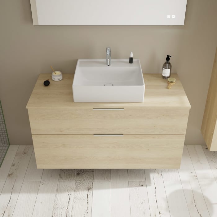 burgbad Eqio Waschtischkombination mit Keramik-Aufsatzwaschtisch 120 cm, mit Griff G0146