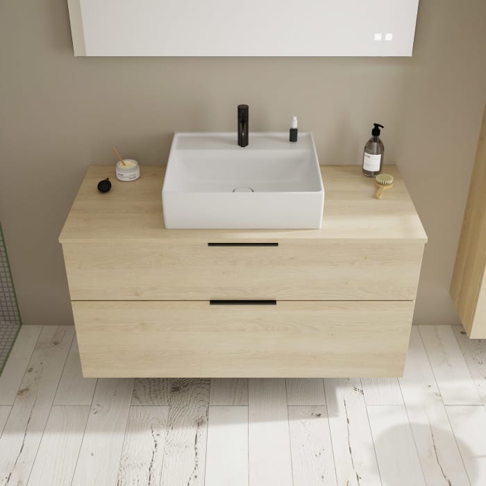 burgbad Eqio Waschtischkombination mit Keramik-Aufsatzwaschtisch 120 cm, mit Griff G0200