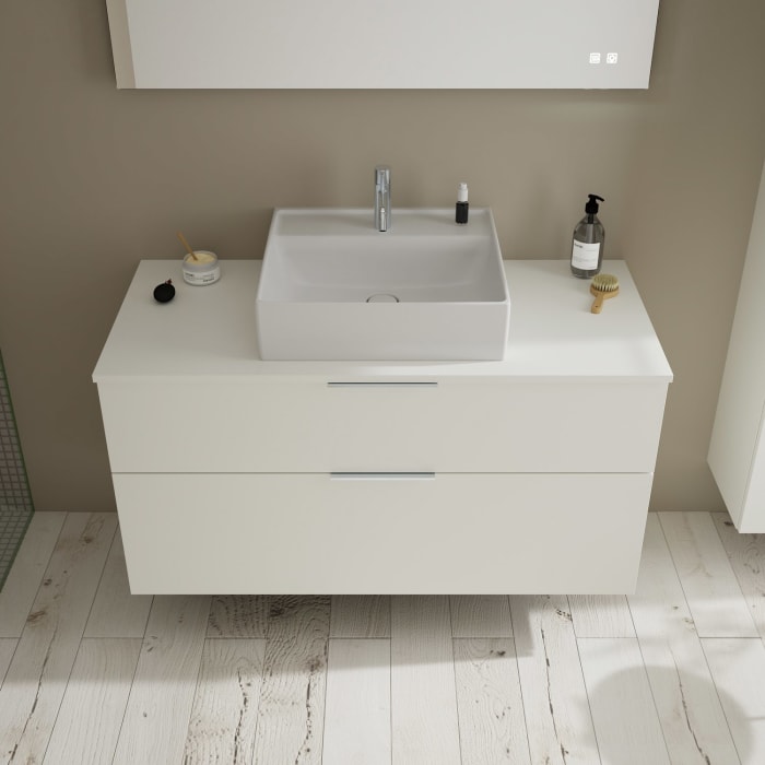 burgbad Eqio Waschtischkombination mit Keramik-Aufsatzwaschtisch 120 cm, mit Griff G0146