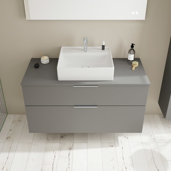 burgbad Eqio Waschtischkombination mit Keramik-Aufsatzwaschtisch 120 cm, mit Griff G0146