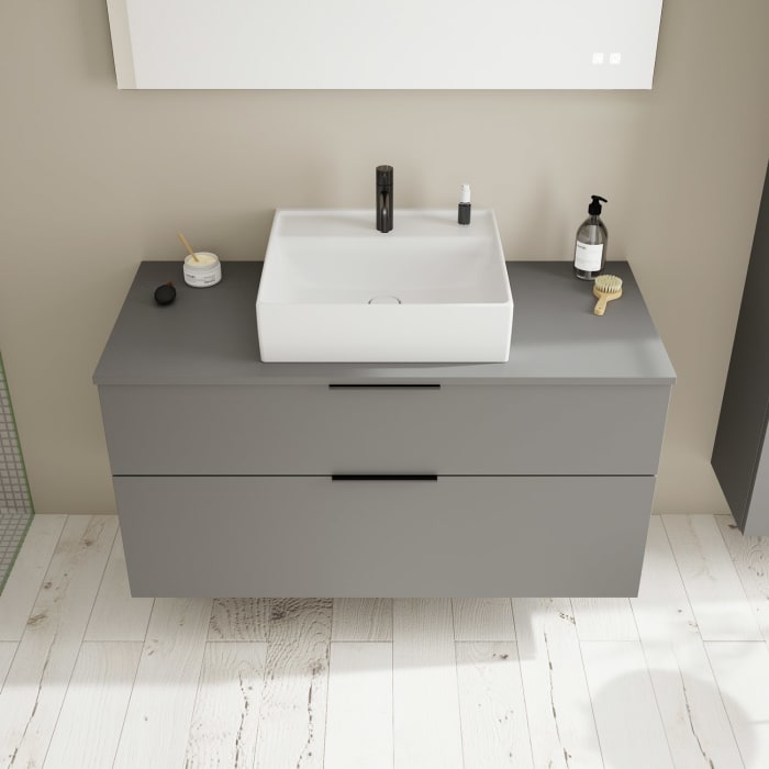 burgbad Eqio Waschtischkombination mit Keramik-Aufsatzwaschtisch 120 cm, mit Griff G0200