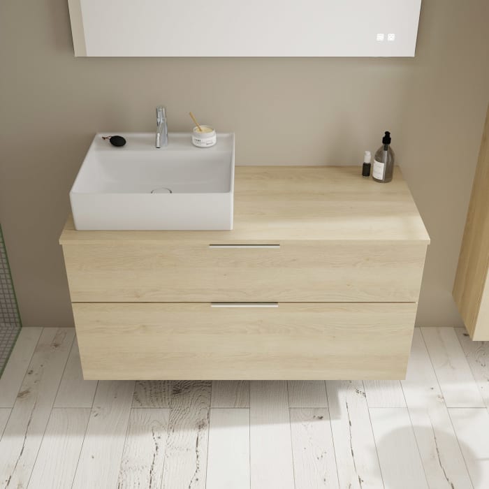 burgbad Eqio Waschtischkombination mit Keramik-Aufsatzwaschtisch 120 cm, links, mit Griff G0146