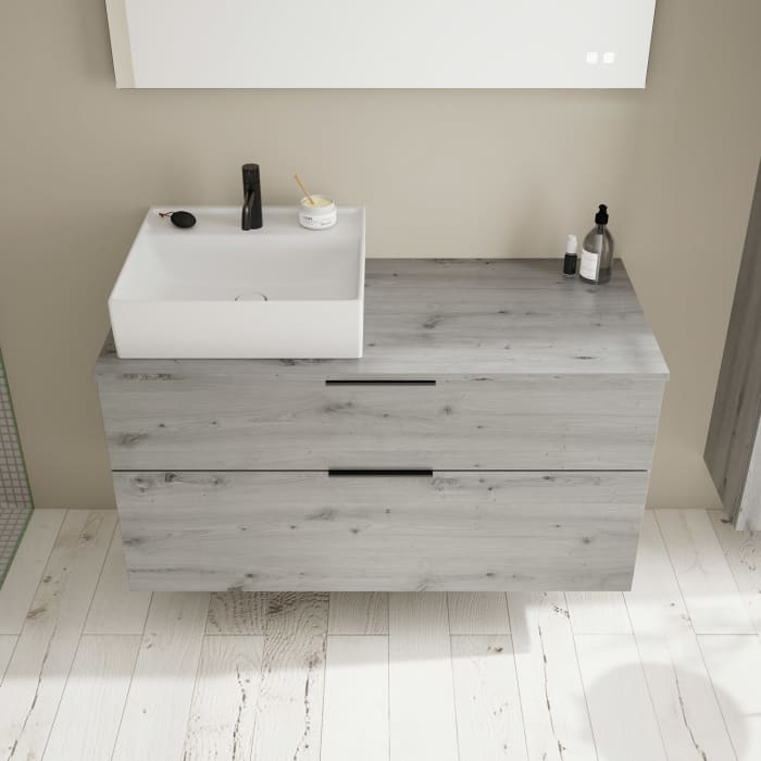 burgbad Eqio Waschtischkombination mit Keramik-Aufsatzwaschtisch 120 cm, links, mit Griff G0200