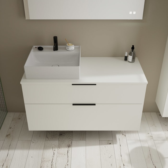 burgbad Eqio Waschtischkombination mit Keramik-Aufsatzwaschtisch 120 cm, links, mit Griff G0200