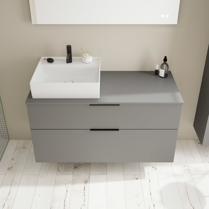 burgbad Eqio Waschtischkombination mit Keramik-Aufsatzwaschtisch 120 cm, links, mit Griff G0200