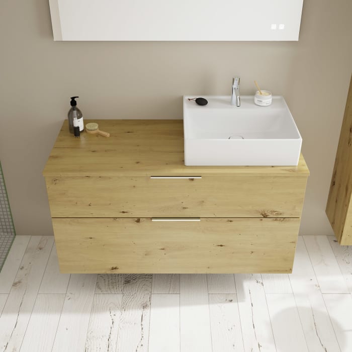 burgbad Eqio Waschtischkombination mit Keramik-Aufsatzwaschtisch 120 cm, rechts, mit Griff G146