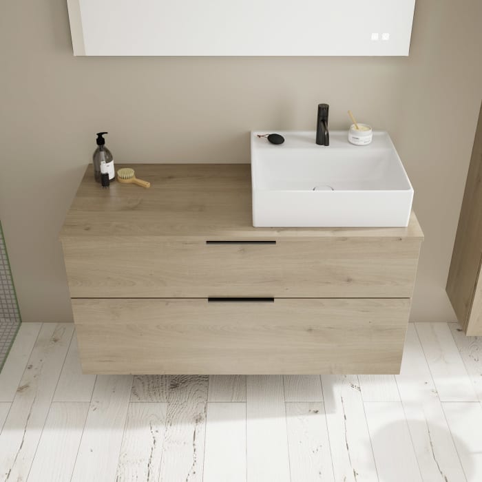 burgbad Eqio Waschtischkombination mit Keramik-Aufsatzwaschtisch 120 cm, rechts, mit Griff G0200