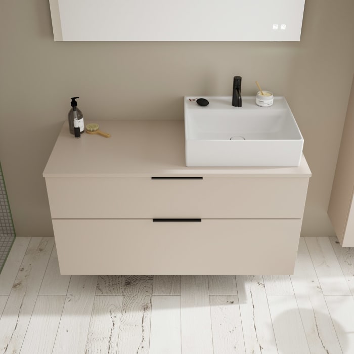 burgbad Eqio Waschtischkombination mit Keramik-Aufsatzwaschtisch 120 cm, rechts, mit Griff G0200