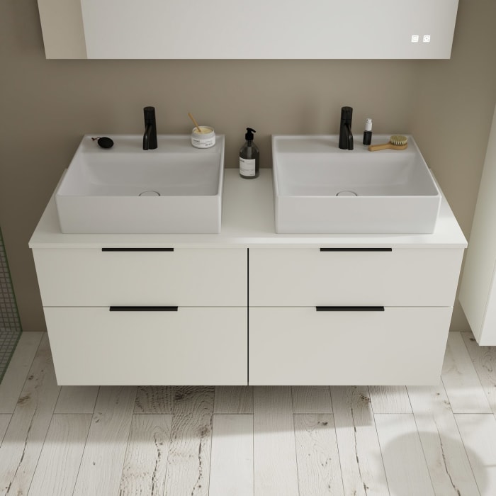 burgbad Eqio Waschtischkombination mit Keramik-Aufsatzwaschtisch 140 cm, links und rechts, mit Griff G0200