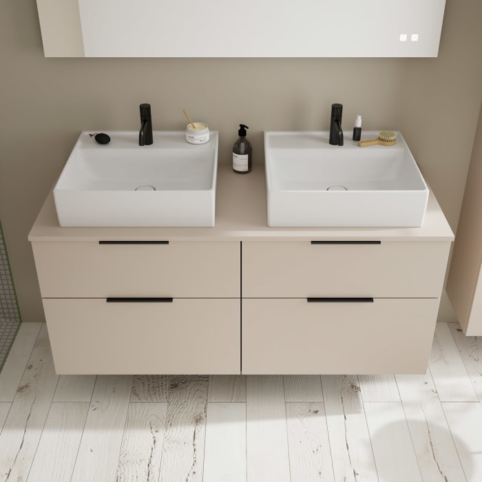 burgbad Eqio Waschtischkombination mit Keramik-Aufsatzwaschtisch 140 cm, links und rechts, mit Griff G0200