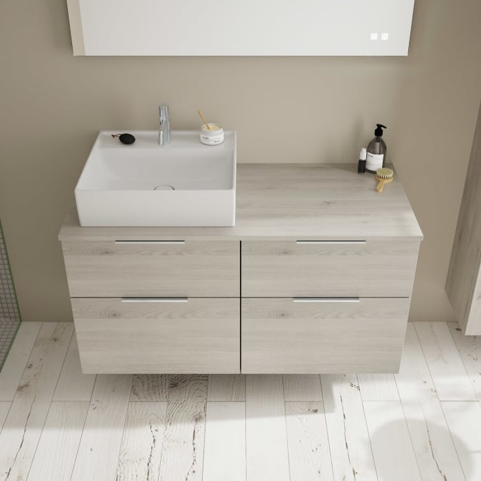 burgbad Eqio Waschtischkombination mit Keramik-Aufsatzwaschtisch 120 cm, links, mit Griff G0146