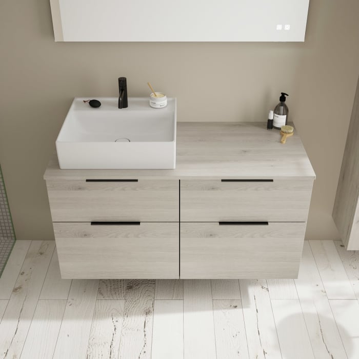 burgbad Eqio Waschtischkombination mit Keramik-Aufsatzwaschtisch 120 cm, links, mit Griff G0200