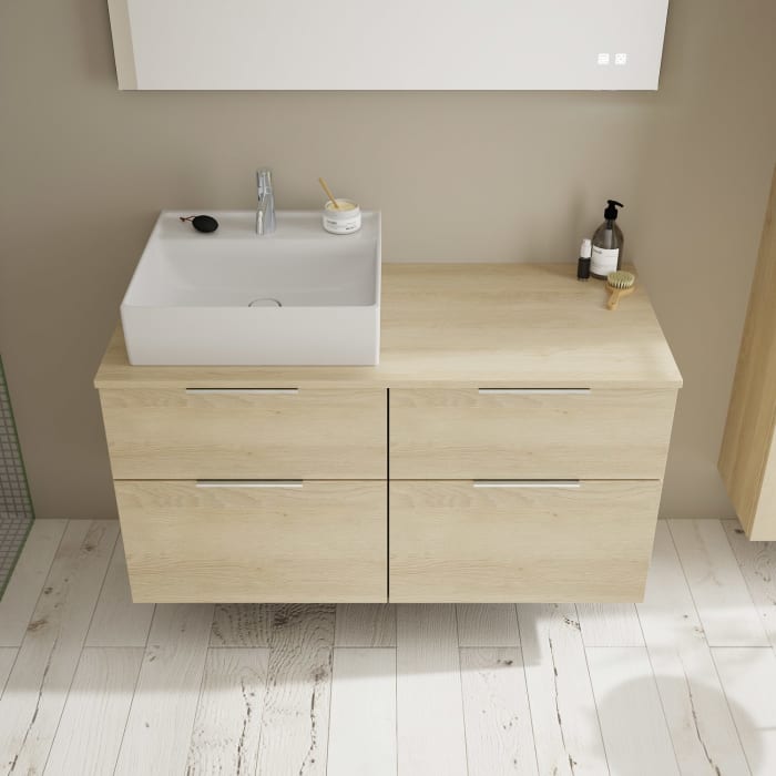 burgbad Eqio Waschtischkombination mit Keramik-Aufsatzwaschtisch 120 cm, links, mit Griff G0146