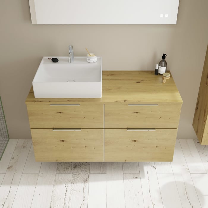 burgbad Eqio Waschtischkombination mit Keramik-Aufsatzwaschtisch 120 cm, links, mit Griff G0146